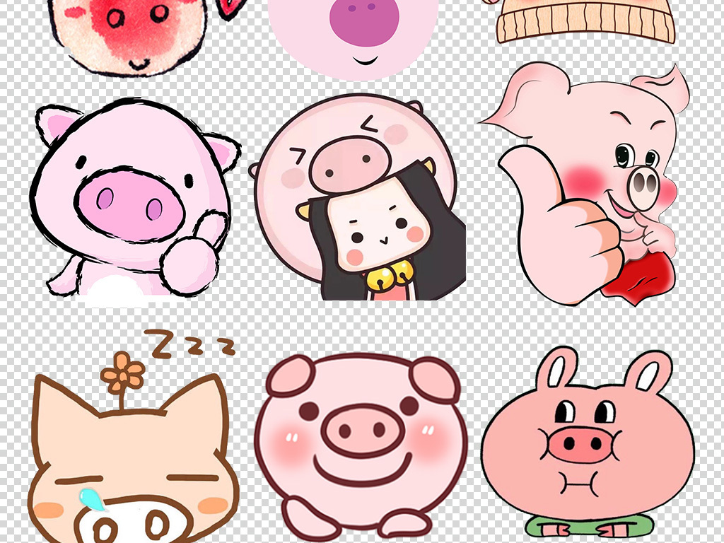 手绘可爱猪头卡通