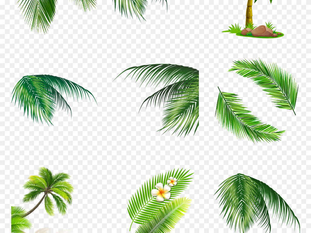夏天沙滩卡通椰子树PNG透明背景免扣素材