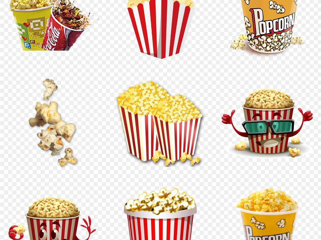 卡通手绘爆米花电影院零食海报背景图片PNG