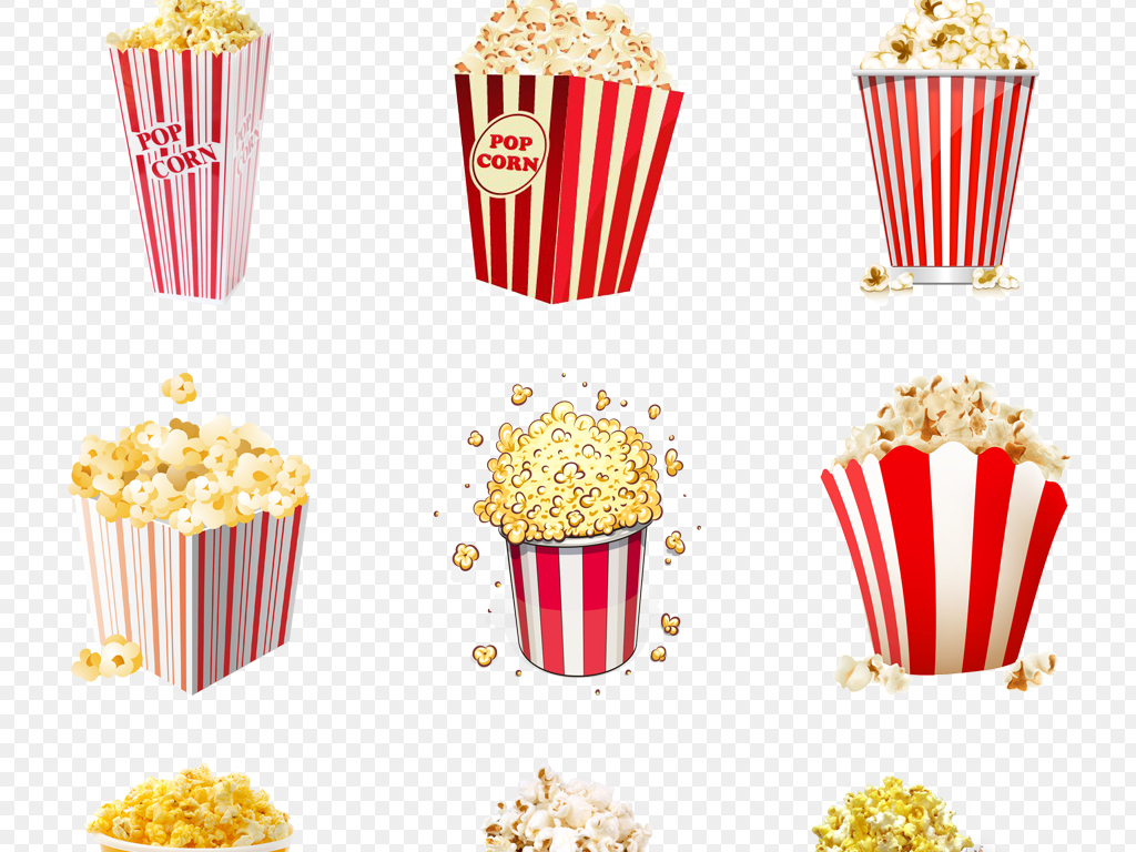卡通手绘爆米花电影院零食海报背景图片PNG