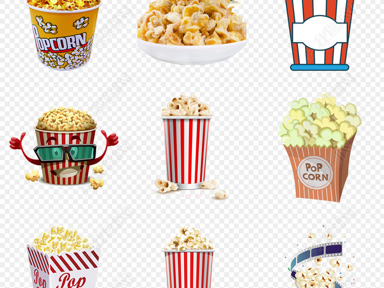 卡通电影院爆米花零食海报广告图片PNG免扣
