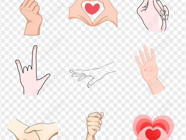 超萌手绘可爱比心微信表情包手势爱心聊天海报