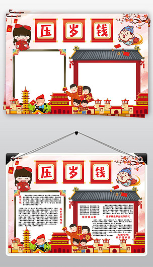 压岁钱小报春节新年除夕红包习俗民俗文化手抄报小报
