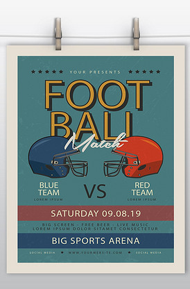 复古风美式足球比赛海报模板设计