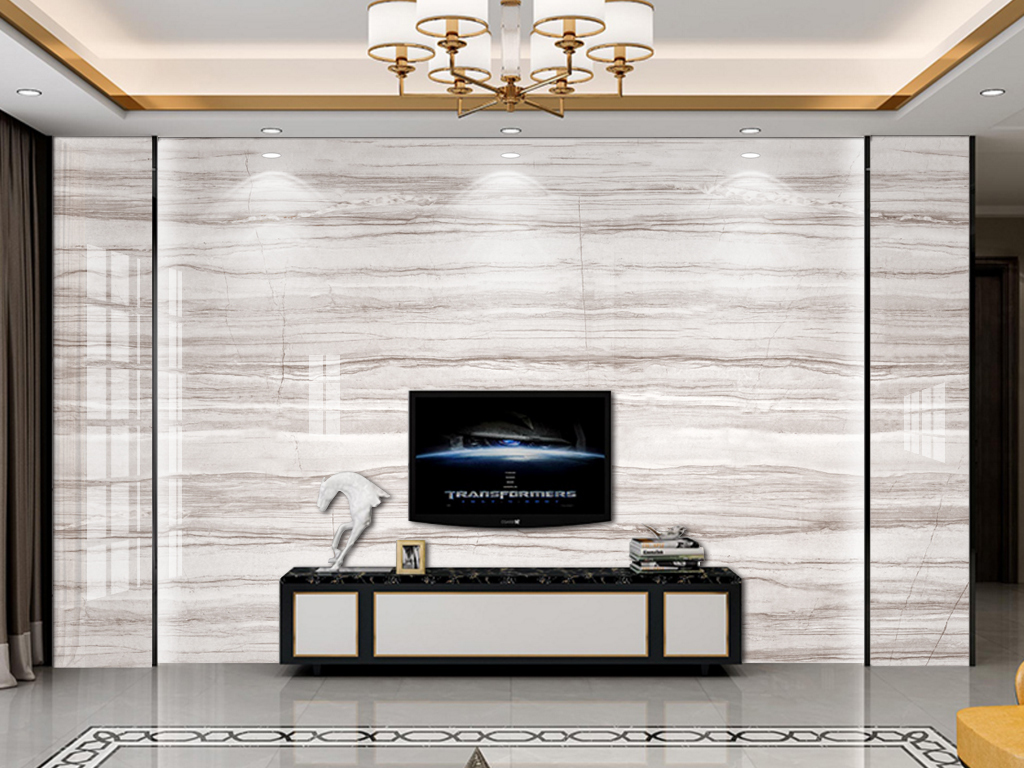 高档现代简约灰色系列石纹电视背景墙