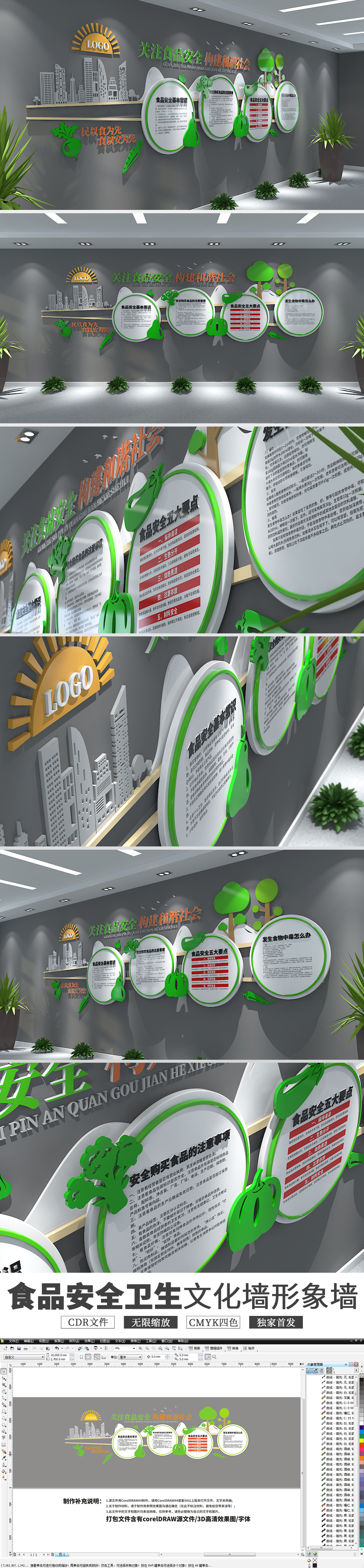 绿色创意食品安全卫生文化墙形象墙布置图