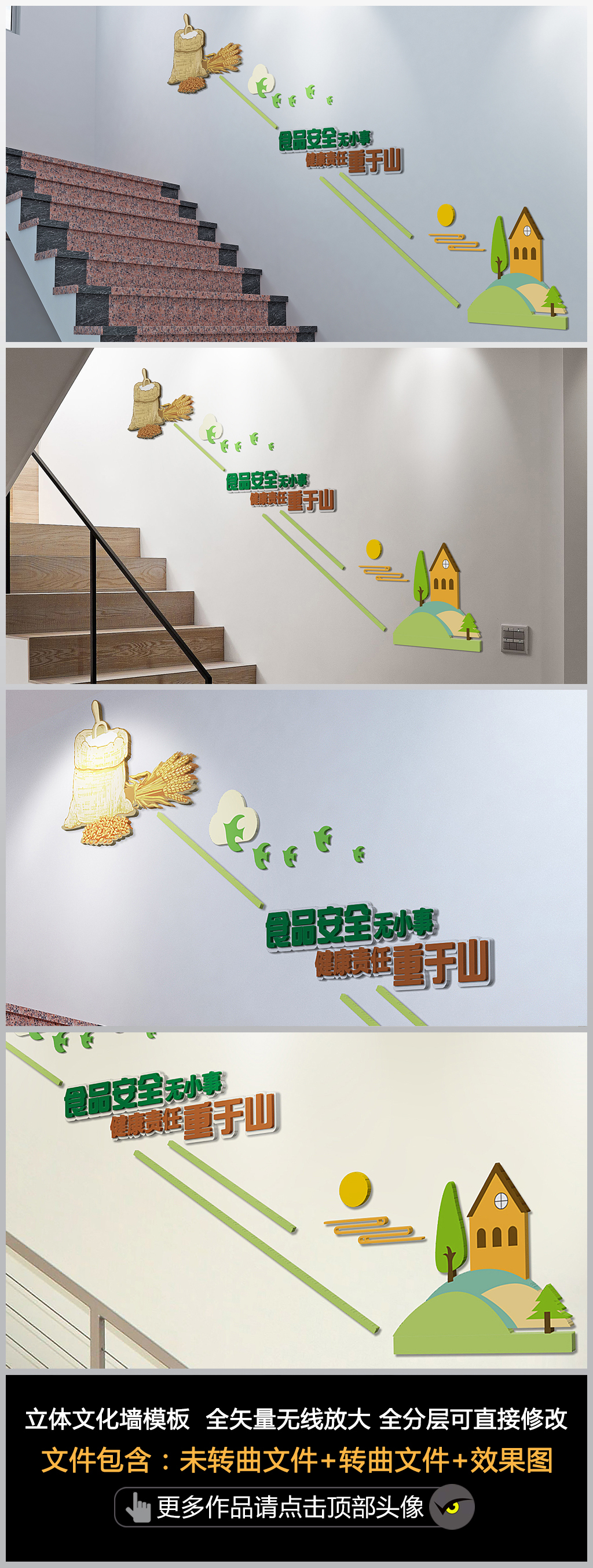 食品安全文化墙健康宣传墙饮食卫生楼梯文化墙设计
