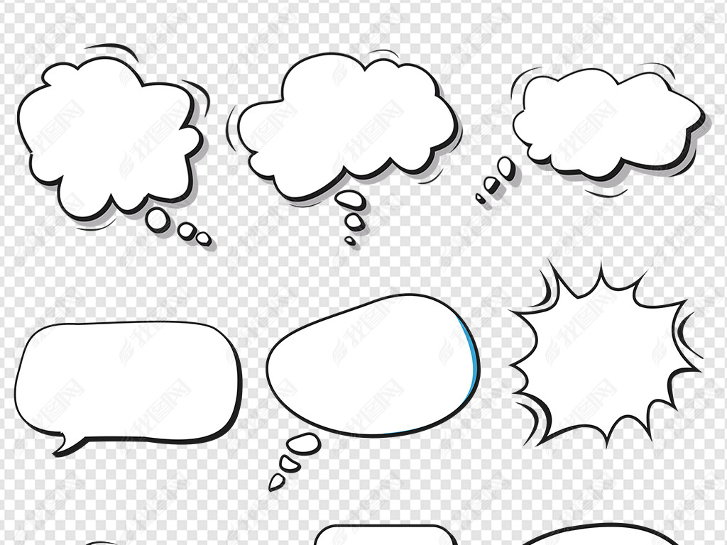 原创对话框气泡框思考卡通手绘黑色漫画免抠素材版权可商用