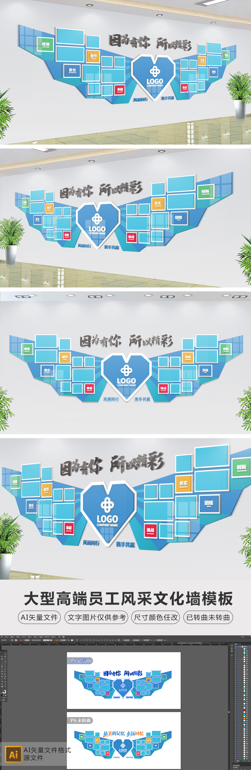 翅膀创意企业照片墙文化墙员工风采相片墙