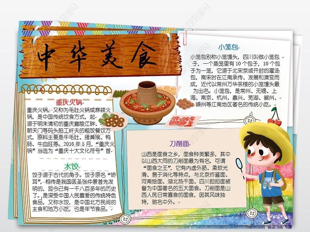 原创中华美食小报厨师手抄报厨艺文化电子小报-版权可商用