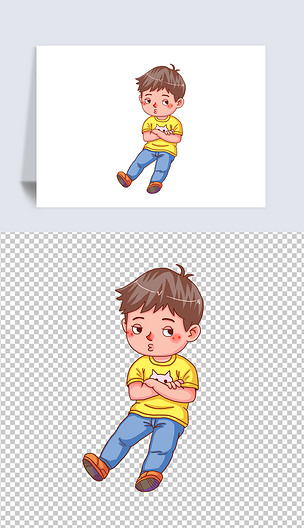 卡通手绘人物不开心男孩元素png