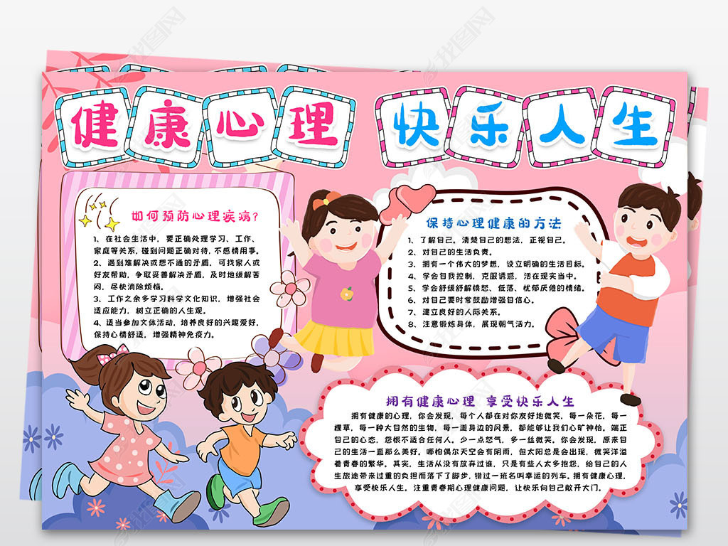 心理健康心理快乐人生小报手抄报word模版