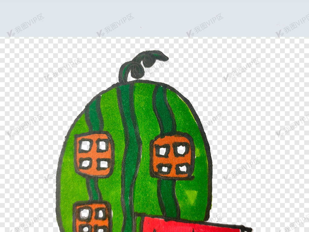 创意手绘房子西瓜png