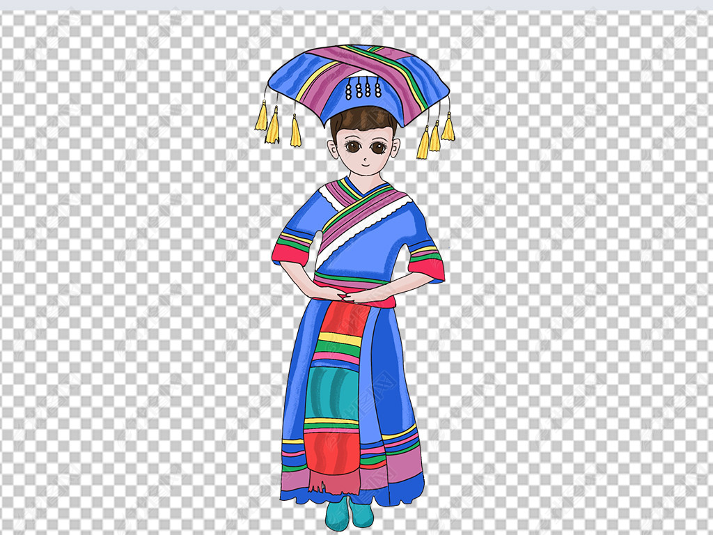 卡通手绘少数民族壮族女孩插画元素