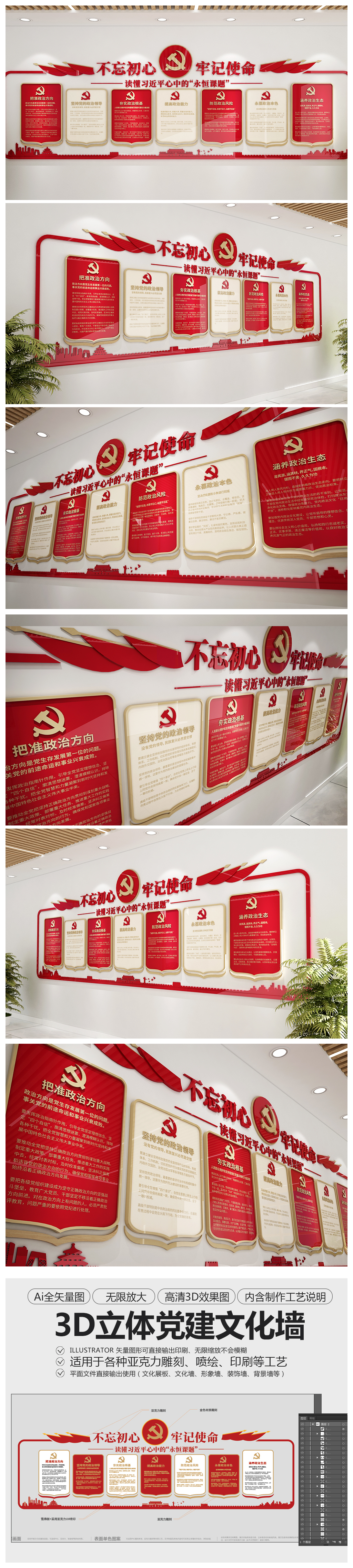 简洁红色永恒课题七个关键词党建文化墙