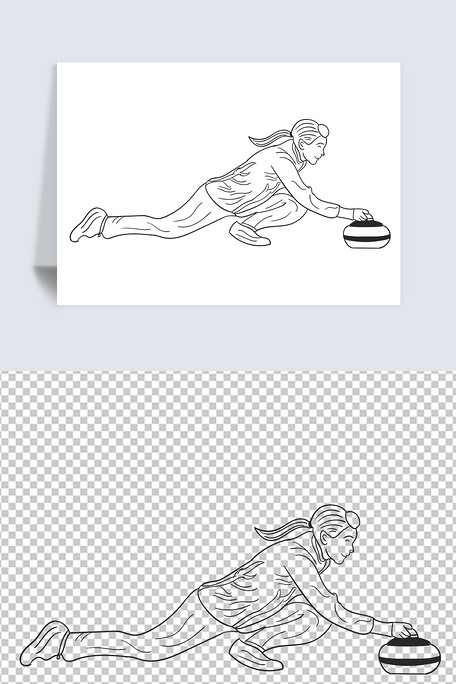 线描冬奥会冰壶运动元素
