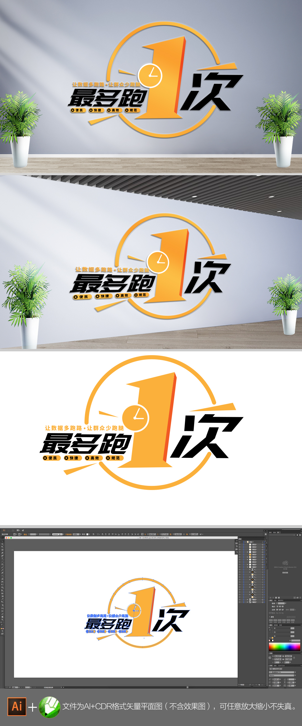 原创最多跑一次党政服务中心标语文化墙