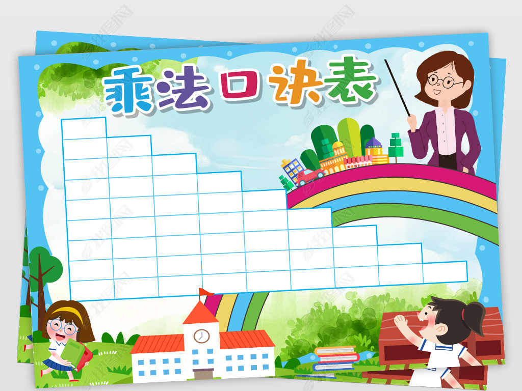 黑白先描手绘乘法口诀数学思维导图小报手抄报
