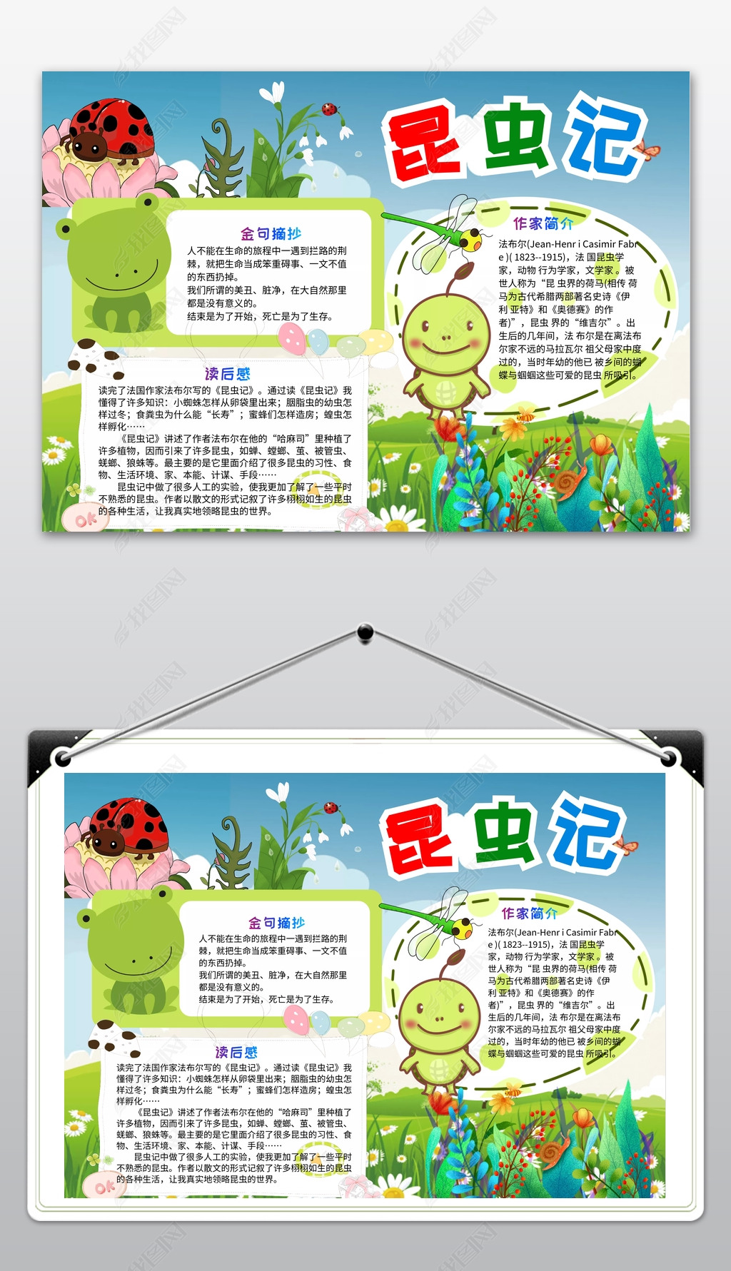 原创昆虫记小报阅读好书推荐小报电子报模板版权可商用
