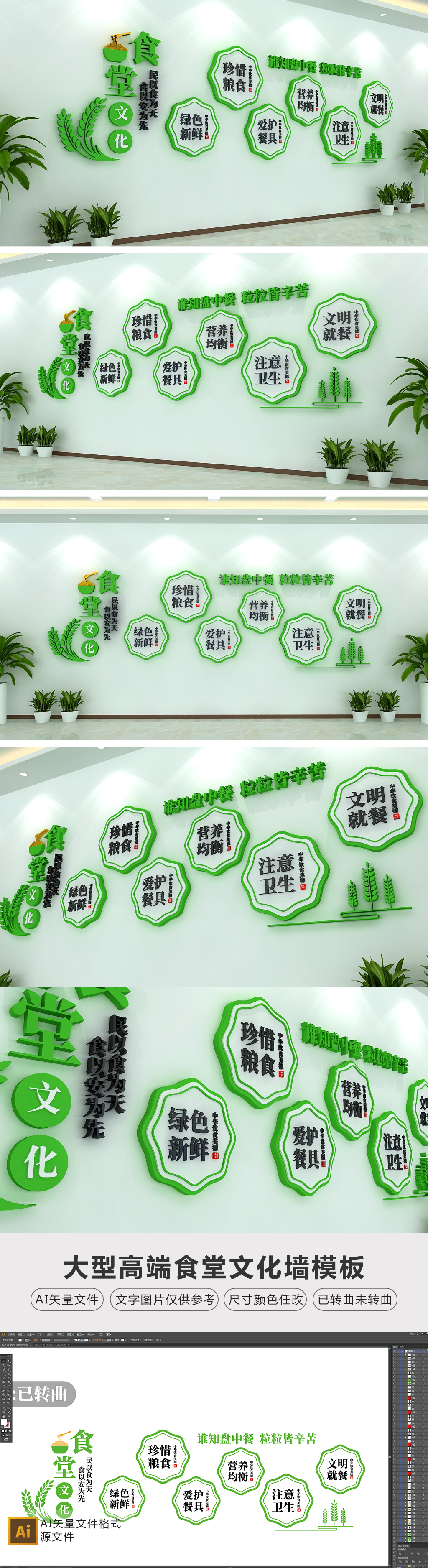 绿色学校食堂文化墙食品安全饮食卫生文化墙