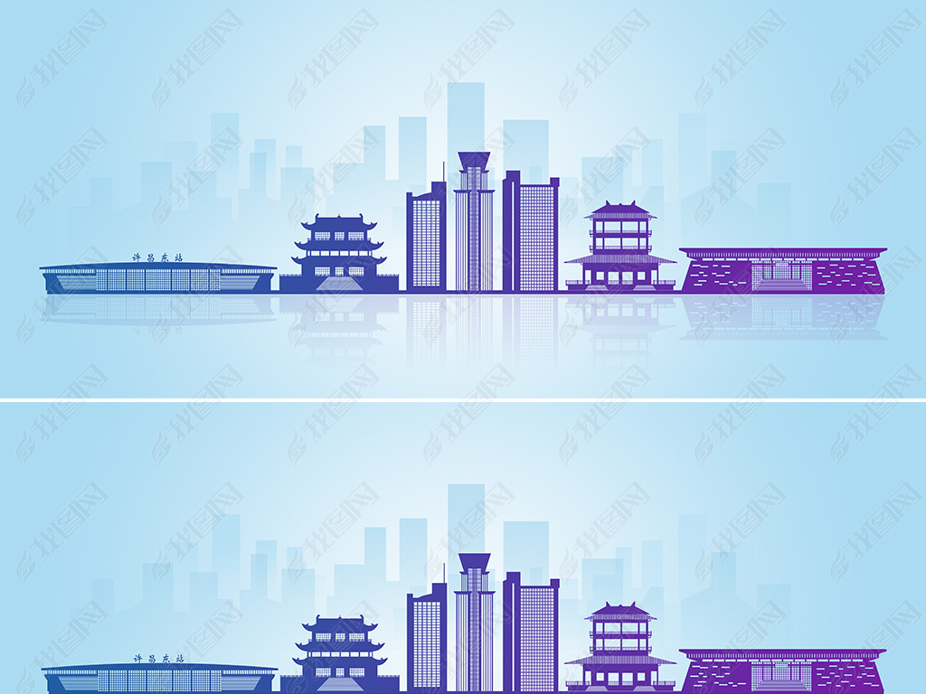 河南省许昌市地标建筑剪影(矢量图可放大)