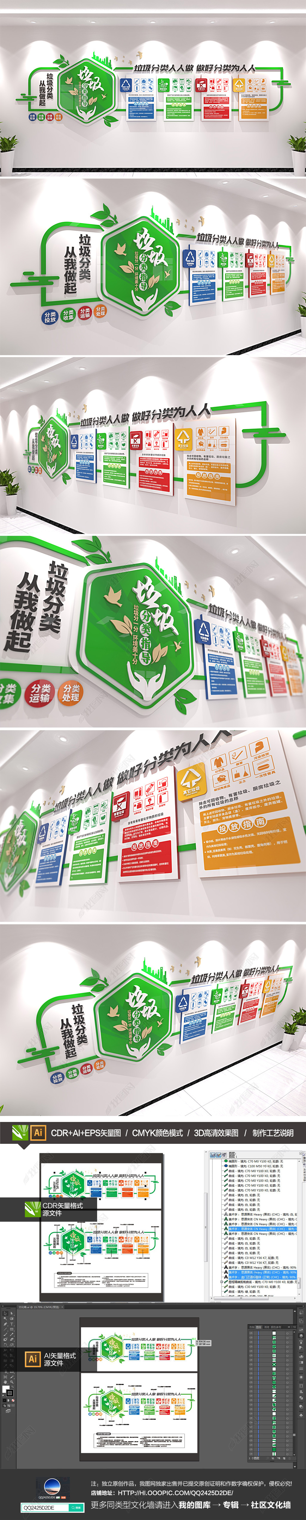 原创绿色环保垃圾分类文化墙社区街道环保宣传栏-版权可商用