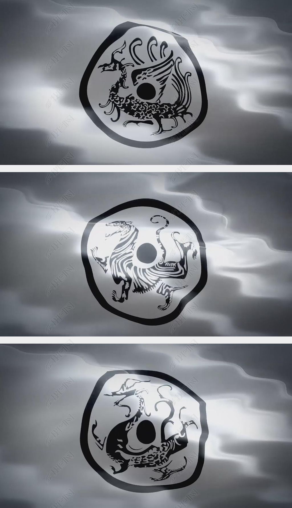 中国图腾古代四大神兽旗帜动画视频素材