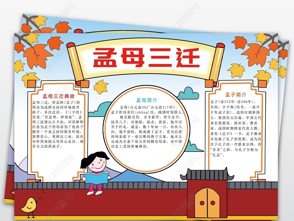 原创成语故事手抄报孟母三迁寓言故事小报版权可商用
