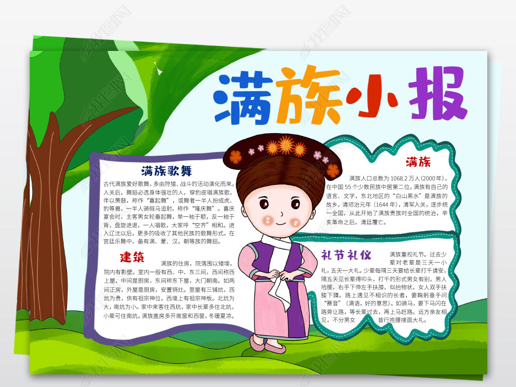 56个民族之满族小报民族风俗手抄报