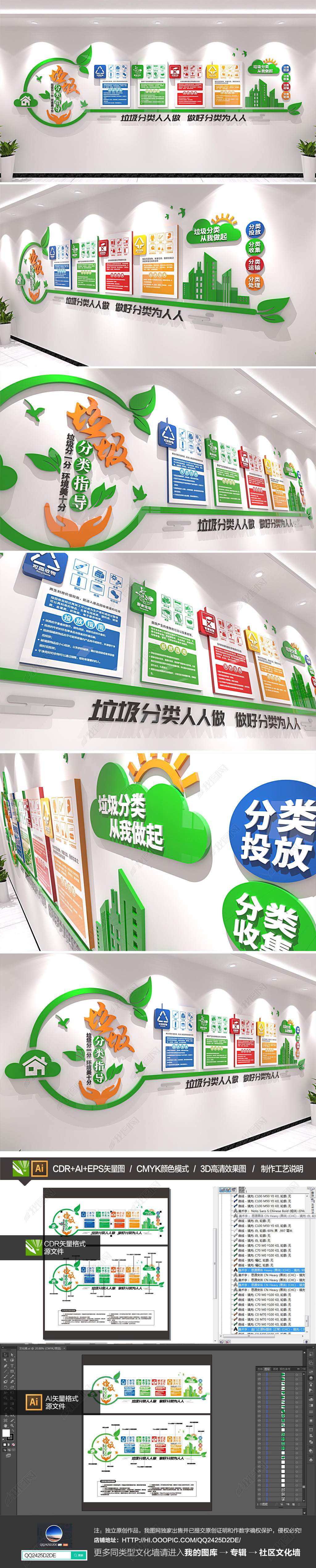 原创绿色环保垃圾分类文化墙社区街道环保宣传栏-版权可商用