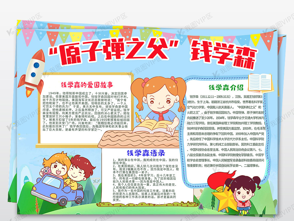 钱学森科学家的故事小报科技教育手抄.