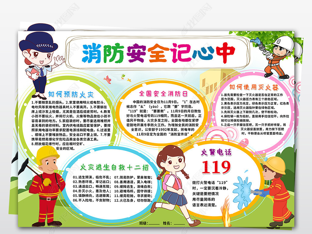 原创wordps消防安全牢记在心小报119消防日预防火灾安全手抄小报素材