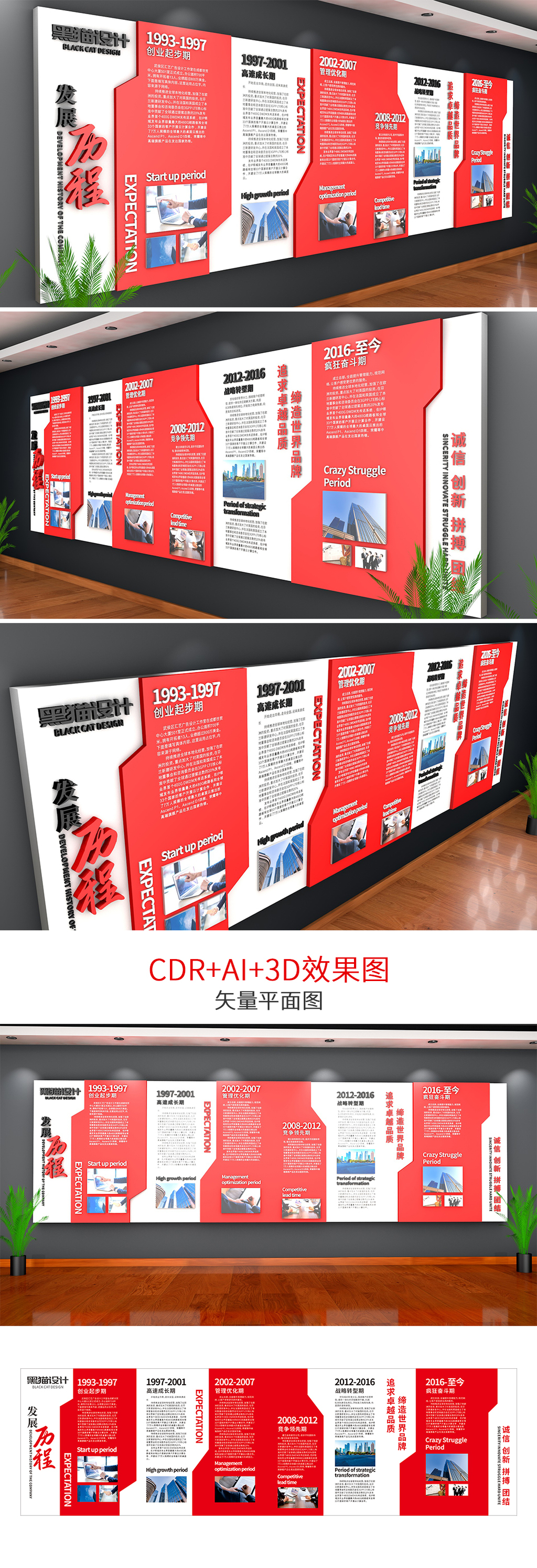 红色企业文化墙发展历程形象墙模板设计下载