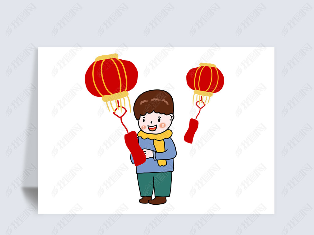 元宵赏花灯猜灯谜元宵节猜灯谜卡通手绘