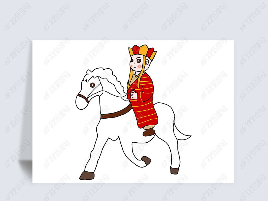 手绘可爱西游记之骑白龙马的唐僧师傅