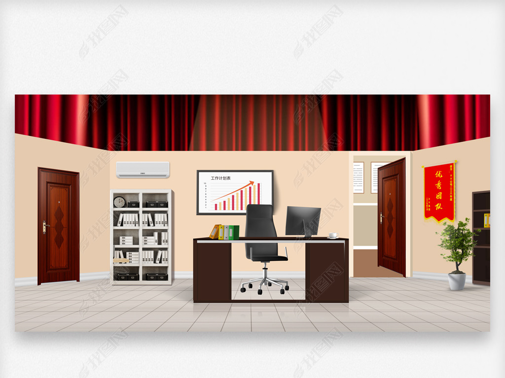 原创晚会小品演出舞台背景企业办公室舞台背景-版权可商用