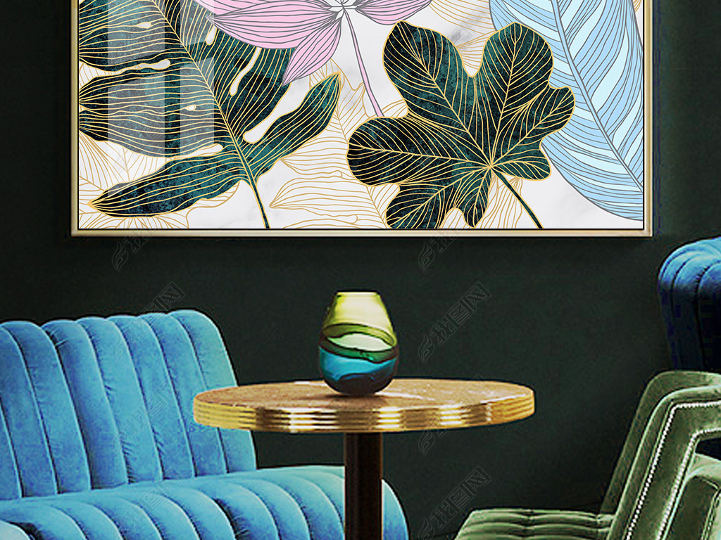 装饰画客厅轻奢手绘 jpg