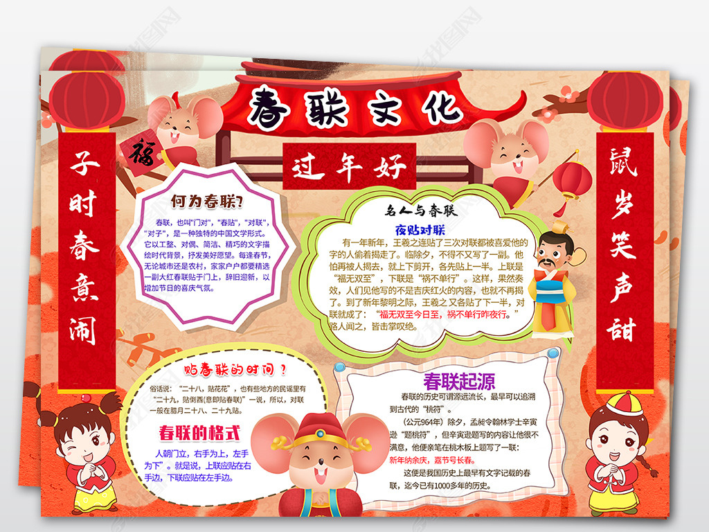原创ps春联文化民俗春节手抄报小报版权可商用