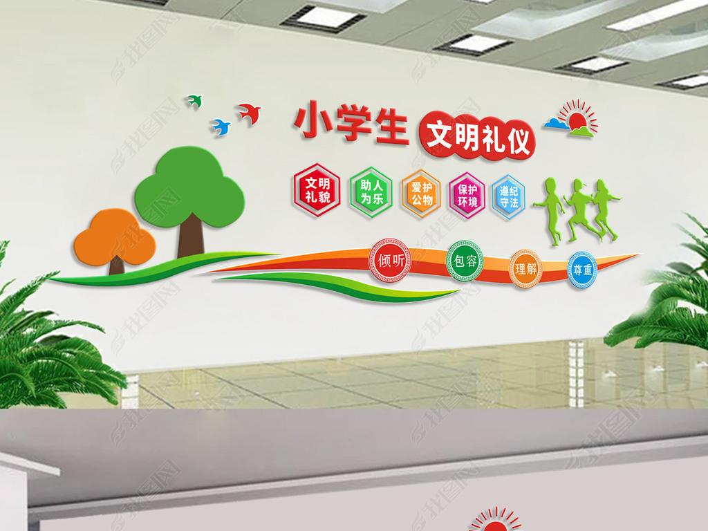 原创小学生文明礼仪文化墙版权可商用