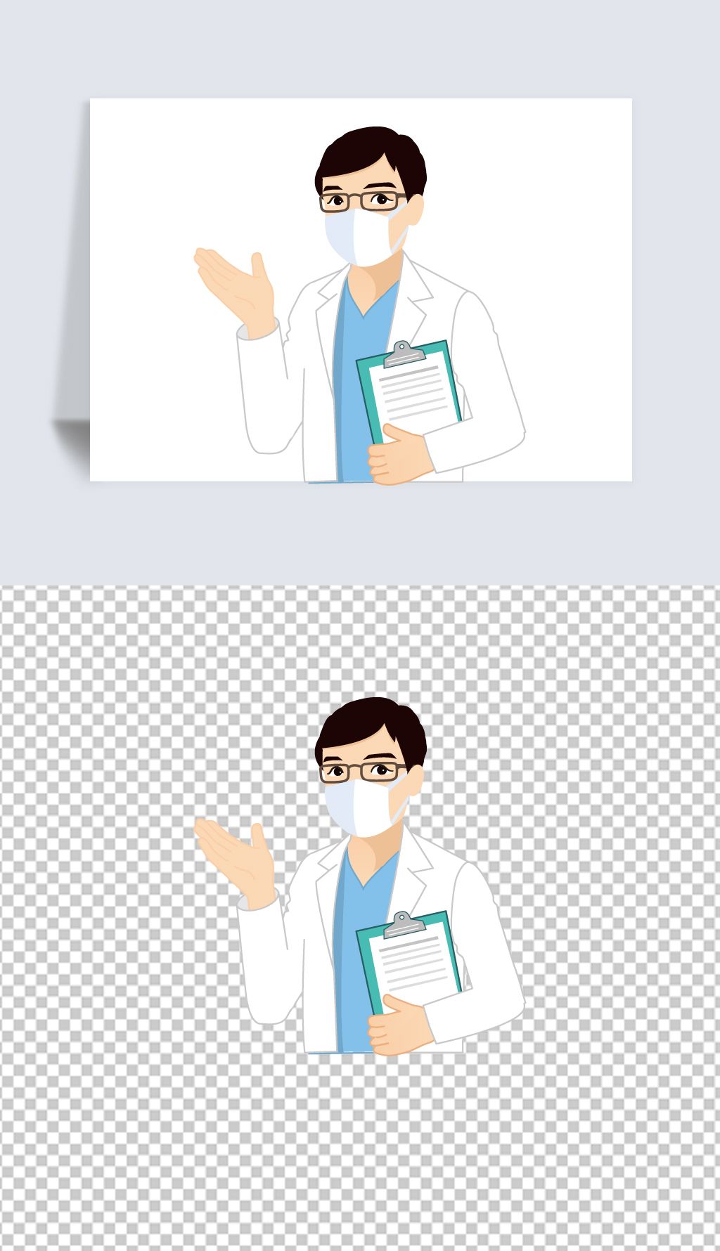 原创宣传新型冠状男医生戴口罩医务人员卡通简笔画免抠png素材图片