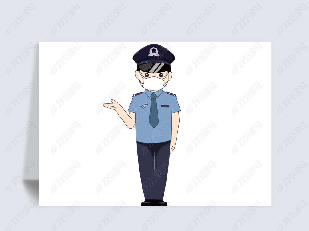 原创卡通人民警察戴口罩防疫情图片人物手势素材png透明免抠设计版权