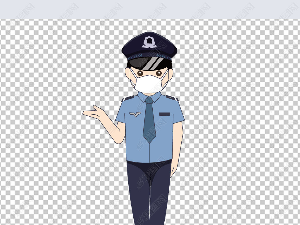 原创卡通人民警察戴口罩防疫情图片人物手势素材png透明免抠设计版权