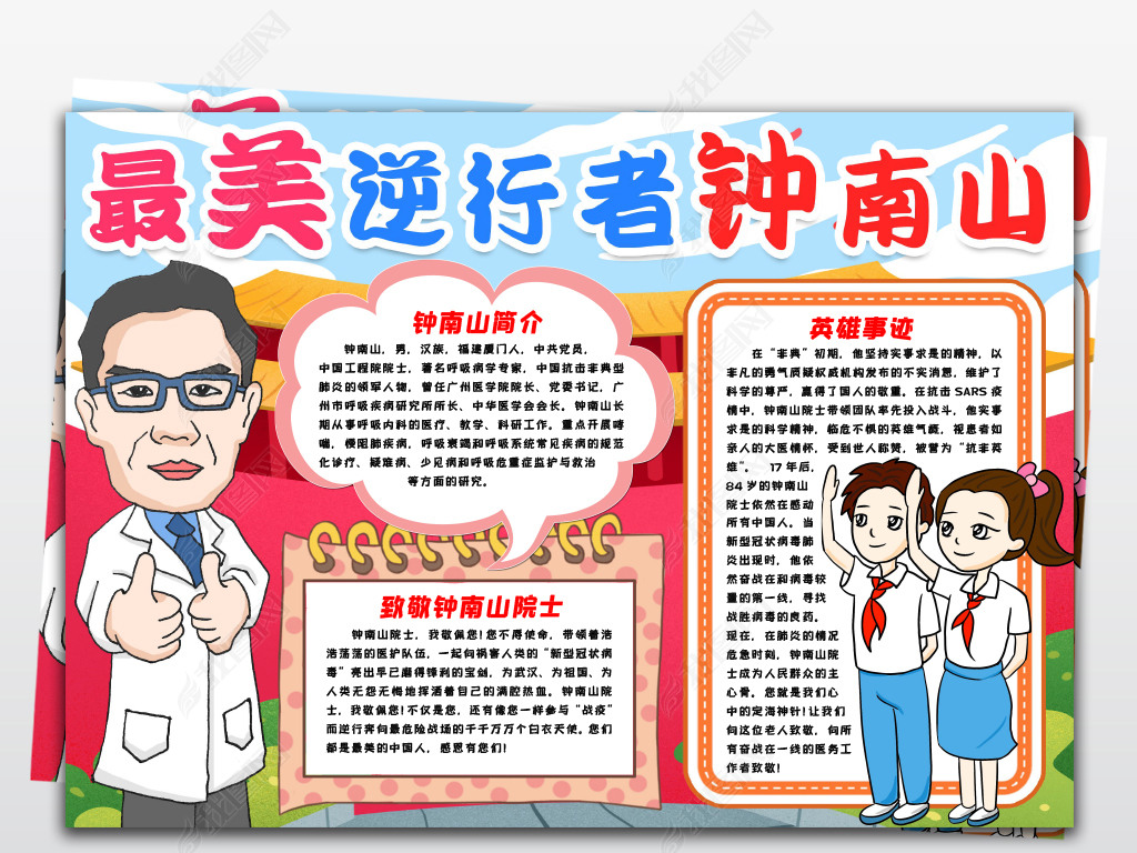 的英雄小报战疫英雄最美逆行者钟南山小报预防新型冠状病毒小报手抄报