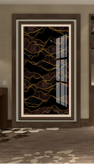 新中式鎏金抽象创意线条山水黑金玄关装饰画