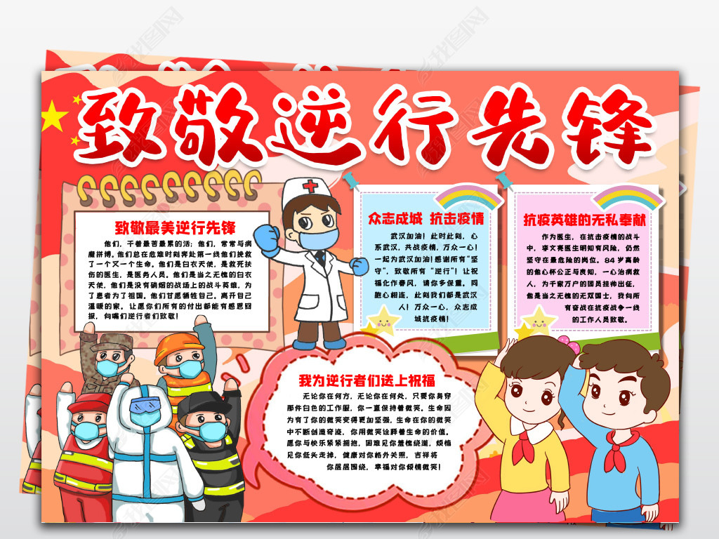 原创致敬逆行先锋小报最美逆行者战疫先锋医生预防新型冠状病毒小报手