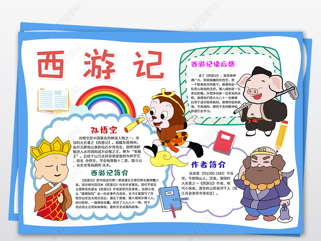 原创西游记小报中国四大名著阅读好书推荐读书小报手抄报-版权可商用