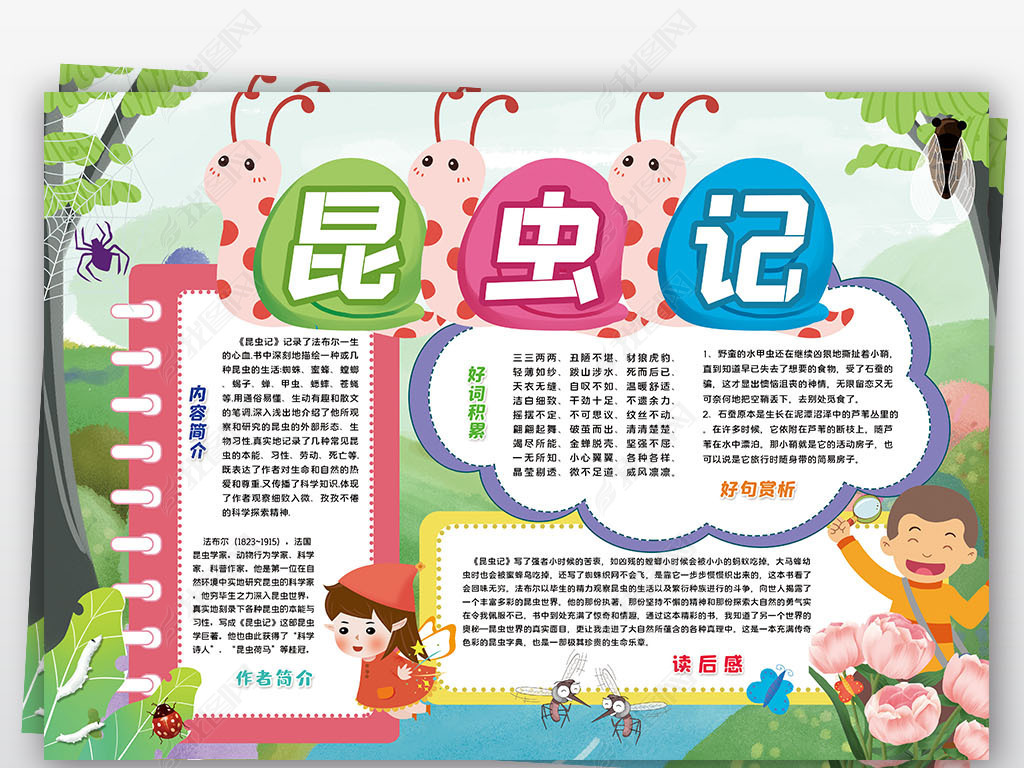昆虫记小报亲子读书暑假寒假阅读好书推荐手抄报小报