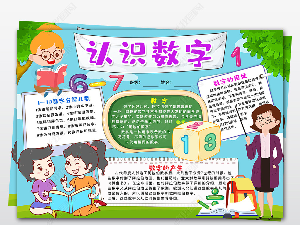 word/psd认识数字小报数学小报趣味数学下载-编号23703537-数学手抄报