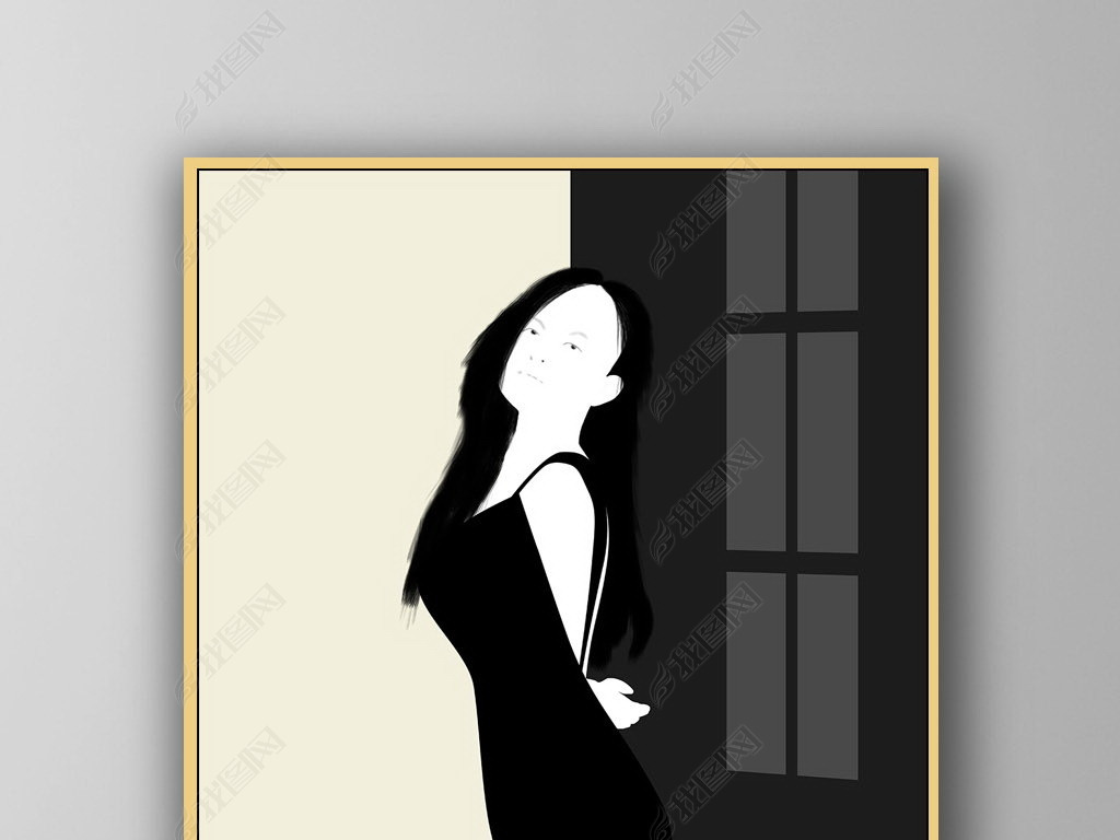 抽象人物装饰画时尚女郎装饰画黑白装饰画现代轻奢艺术装饰画沙发背景