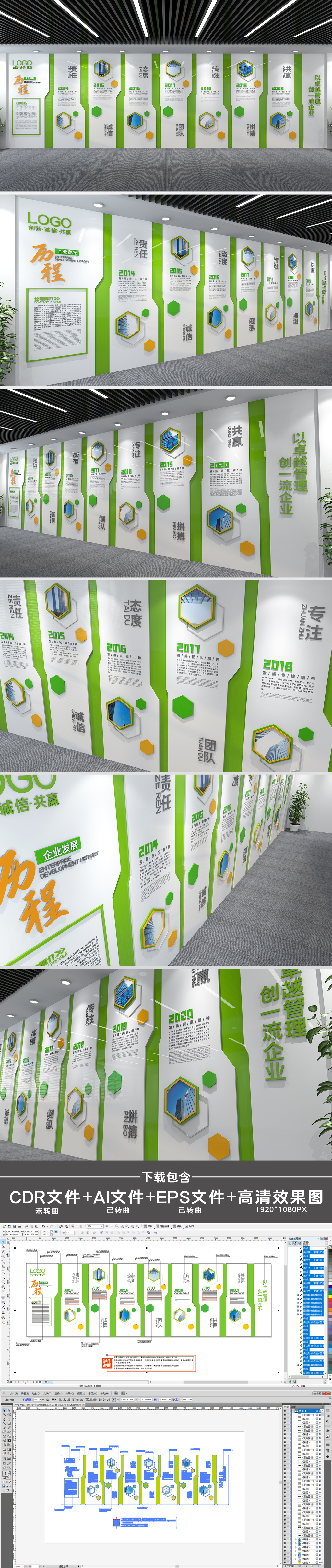 大型绿色清新企业发展历程公司介绍文化墙